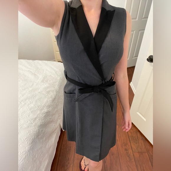 Calvin Klein collared wrap dress grey and black 4P - Picture 3 of 7